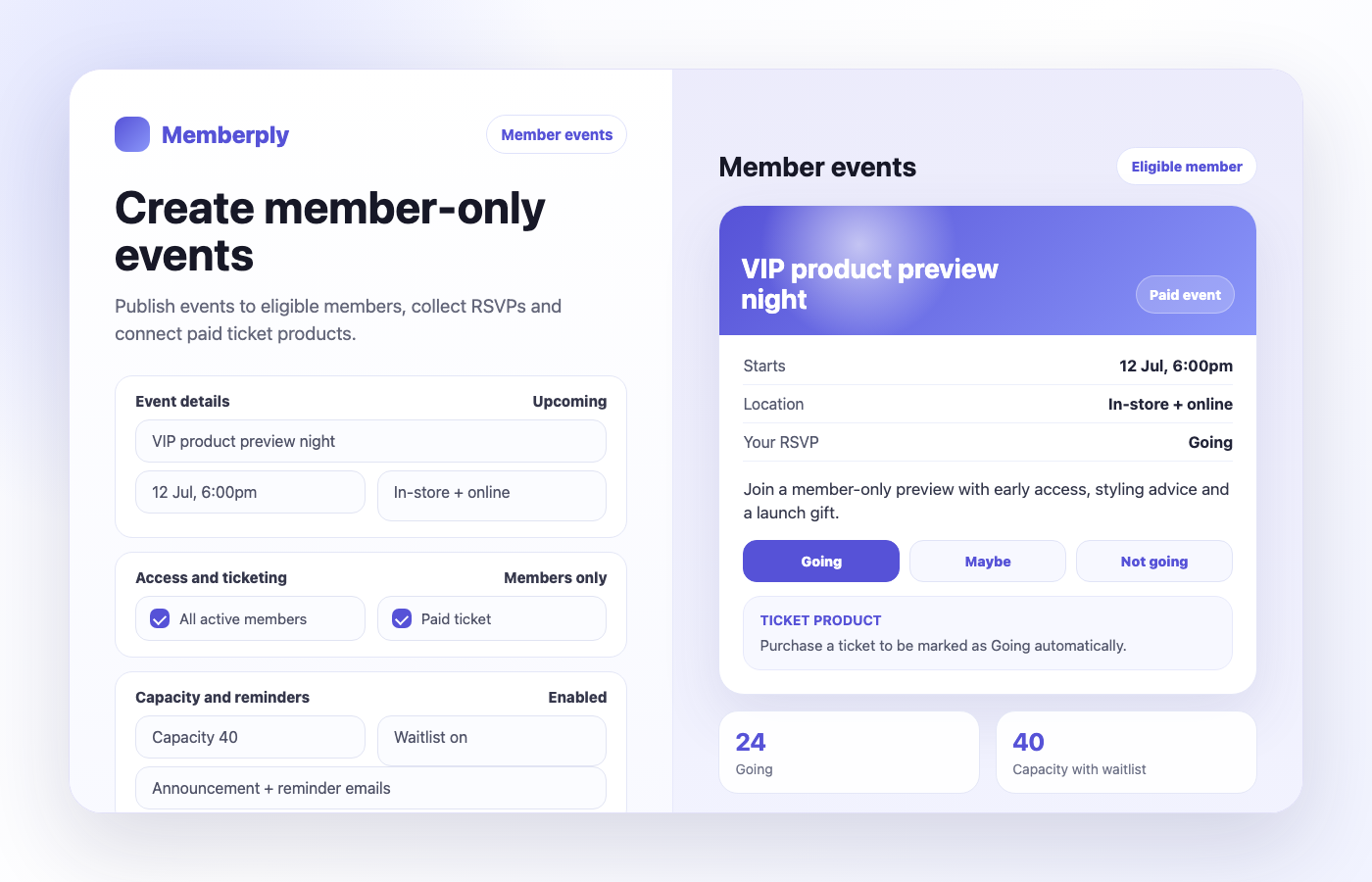 Memberply member events membership mockup