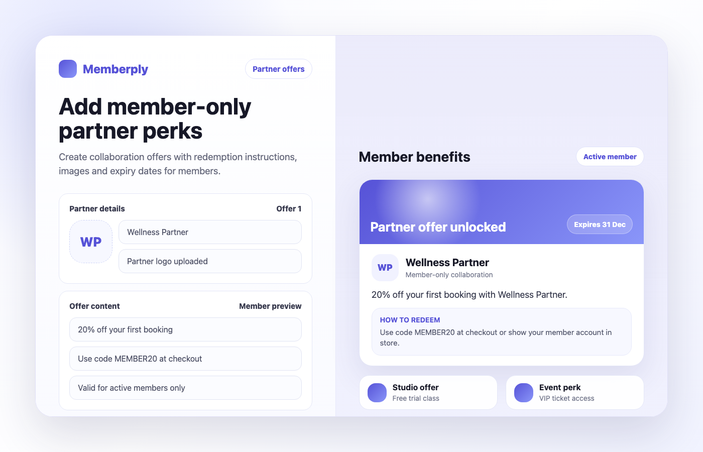 Memberply partner offers membership mockup
