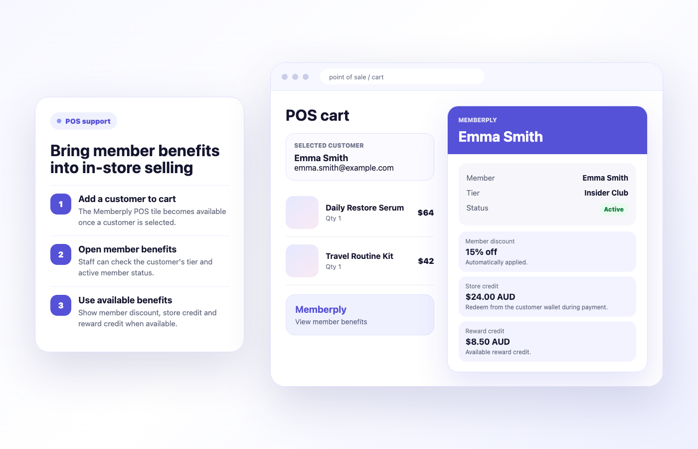 Memberply POS member benefits mockup